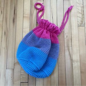 Handmade Pink, Purple & Blue Crochet Drawstring Bag